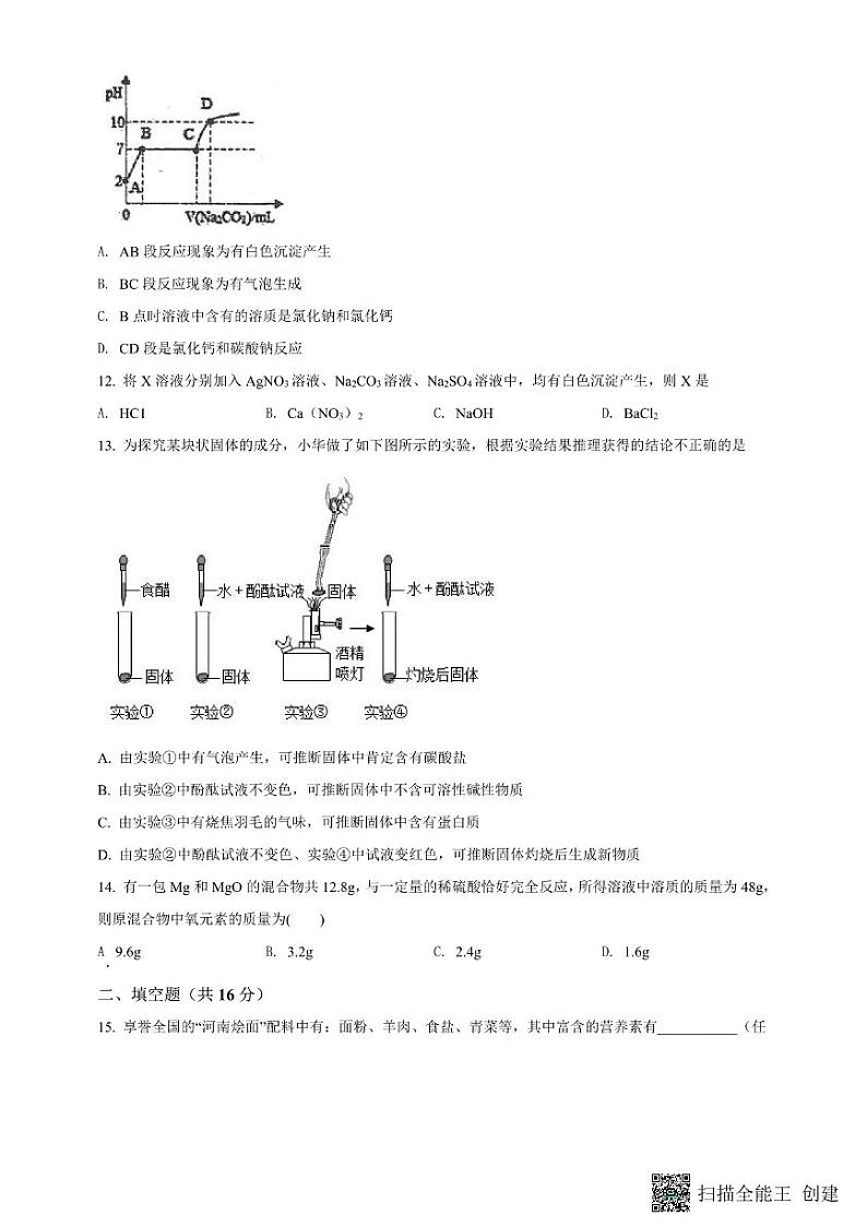 郑州市枫杨外国语2022一模化学试卷第3页
