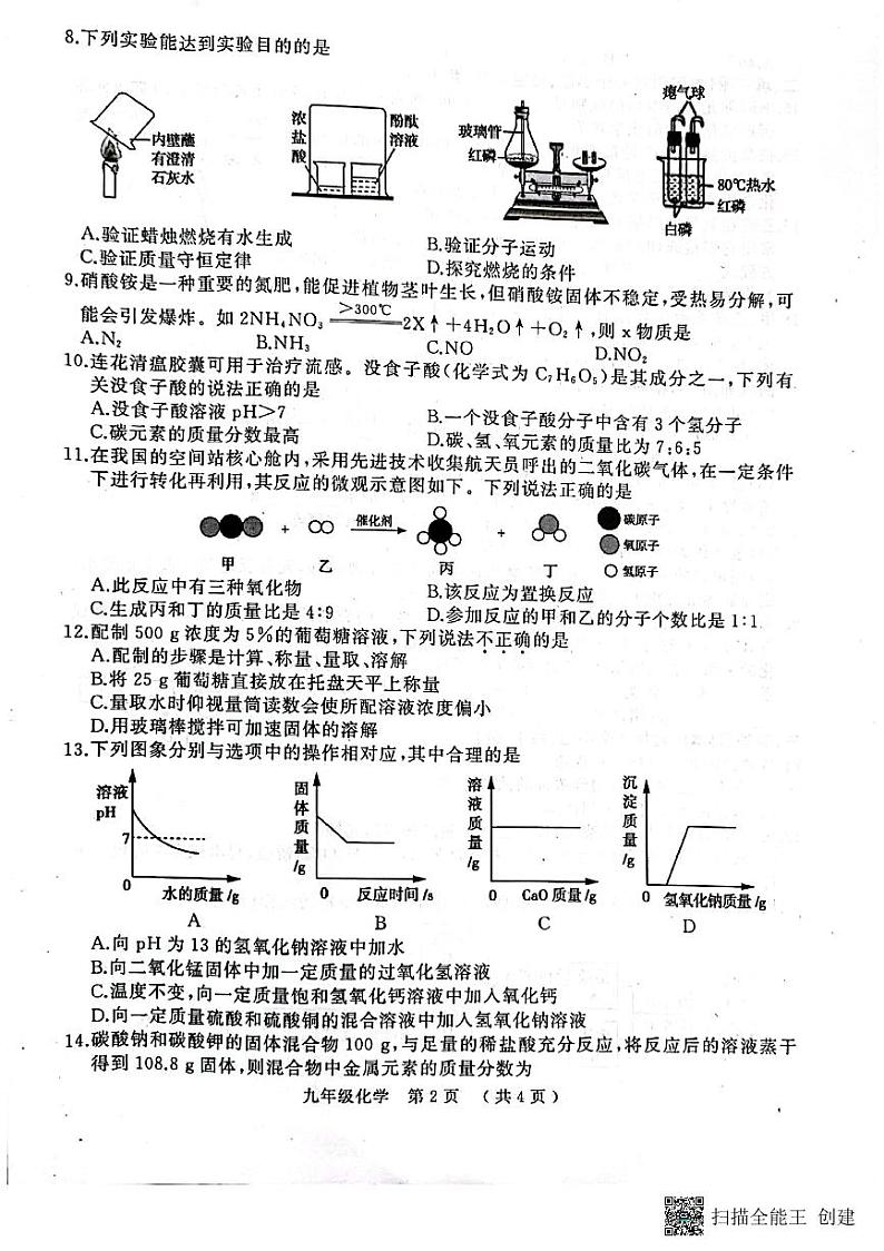 2022年河南省驻马店二模化学试卷.pdf02