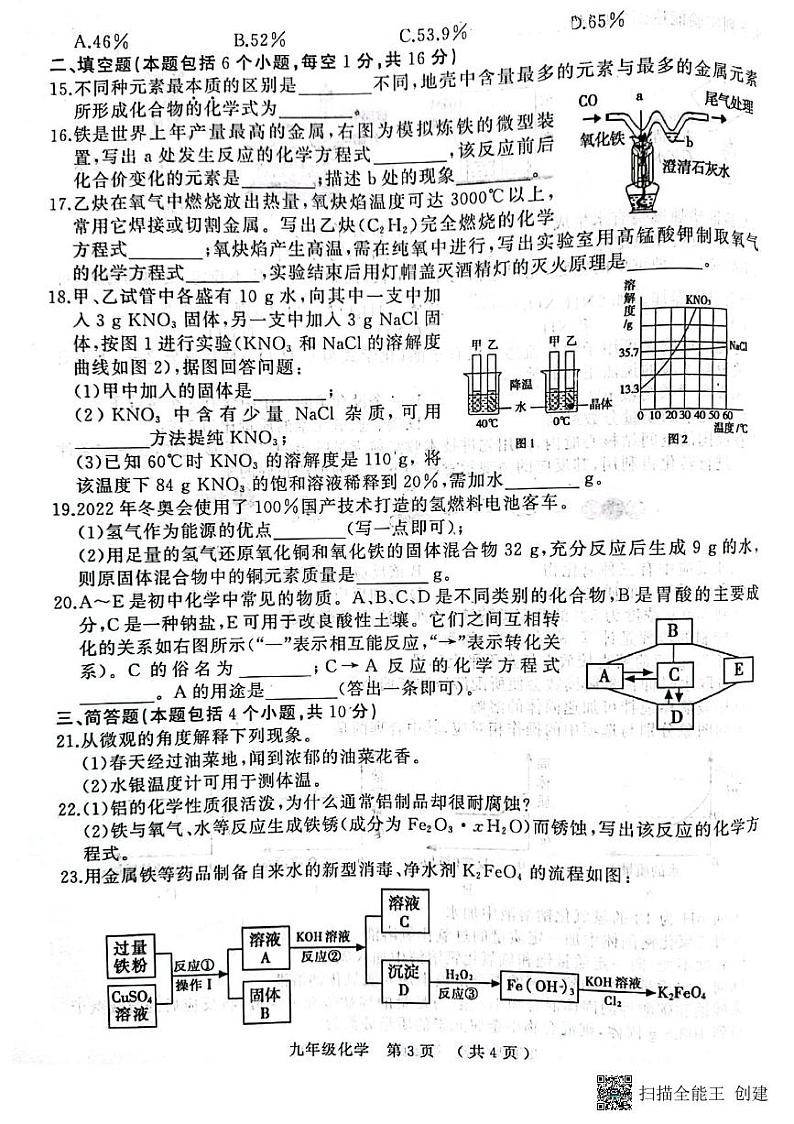 2022年河南省驻马店二模化学试卷.pdf03