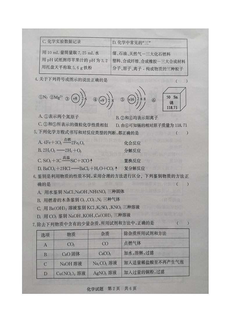 山东省济宁市鱼台县2022年九年级中考一模化学试卷（图片版，含答案）02