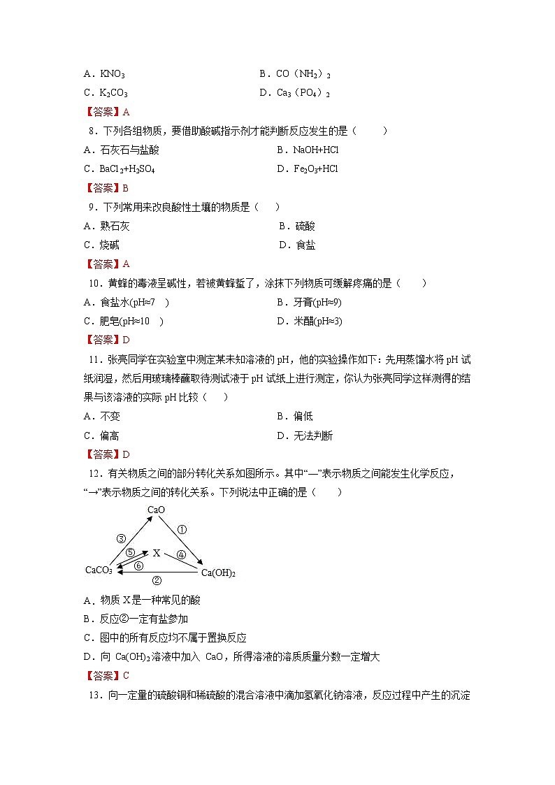 第7章  应用广泛的酸、碱、盐（综合测评卷）-2021-2022学年九年级化学下册精品课堂课同步检测卷（沪教版）（解析版）第2页