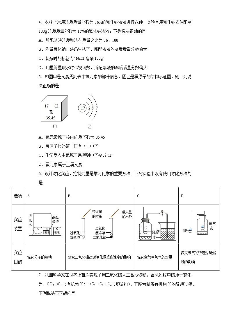 安徽省滁州市定远县吴圩片区2021-2022学年九年级下学期期中考试化学试题（含答案）第2页