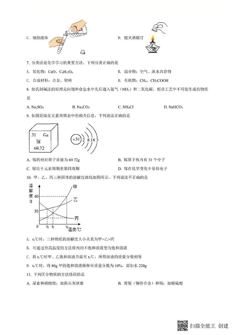 2022年驻马店市上蔡一模化学试卷第2页