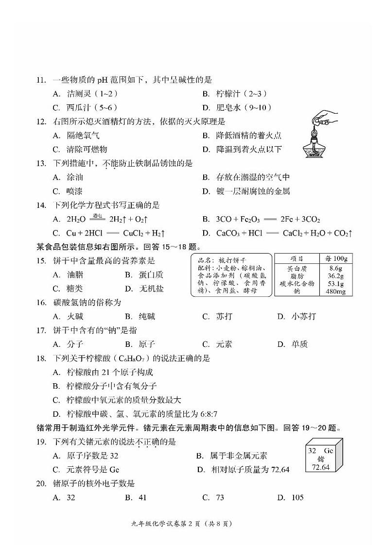 2022年北京市房山区初中学业水平考试模拟测试（一）化学试卷及答案（初三一模）02