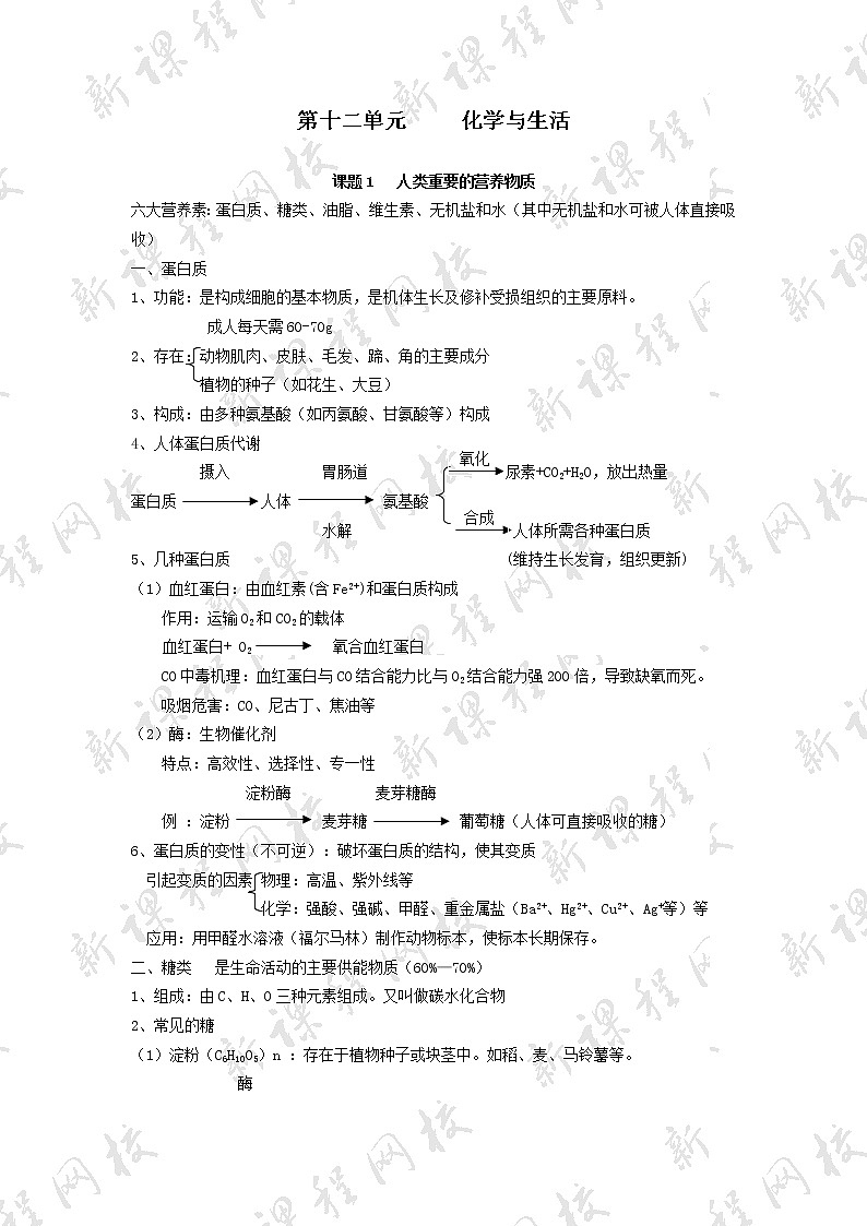 《第十二单元  化学物质与生活》复习课学案01