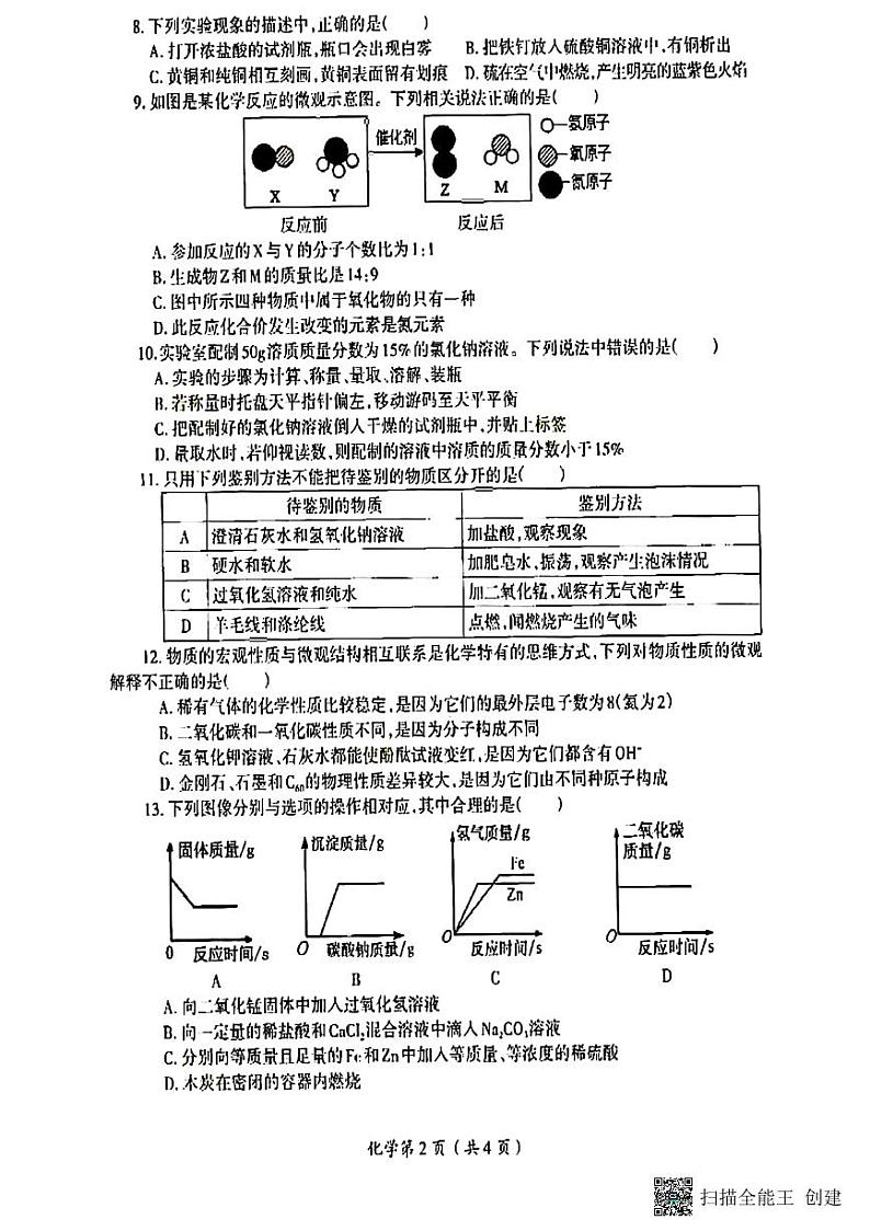 2022年河南省洛阳市涧西区一模化学试卷及答案02