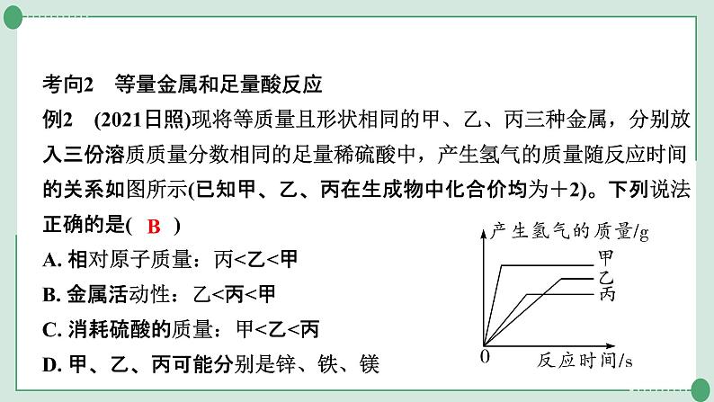 2022年中考化学第一轮系统复习专题13　金属与酸反应的曲线金属与盐溶液反应的曲线及滤液、滤渣成分分析课件PPT06