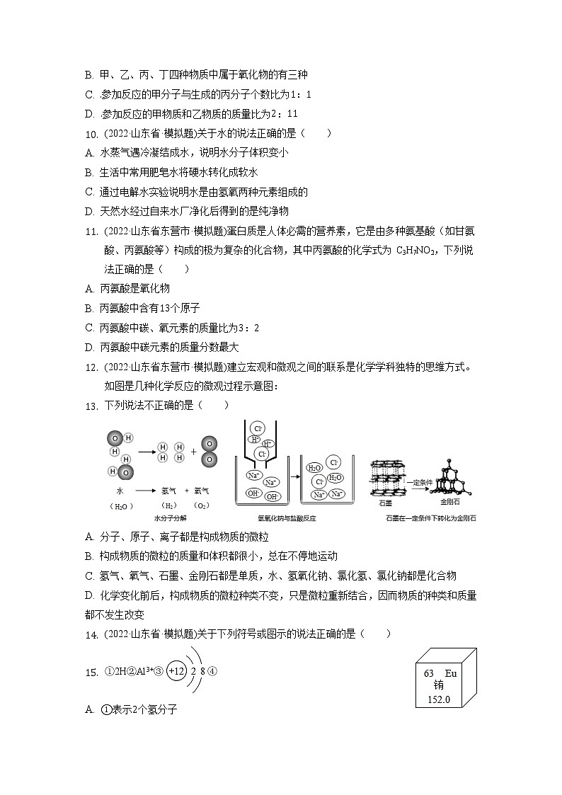 2022年山东省各地化学中考试题选编——第4单元自然界的水练习题第3页