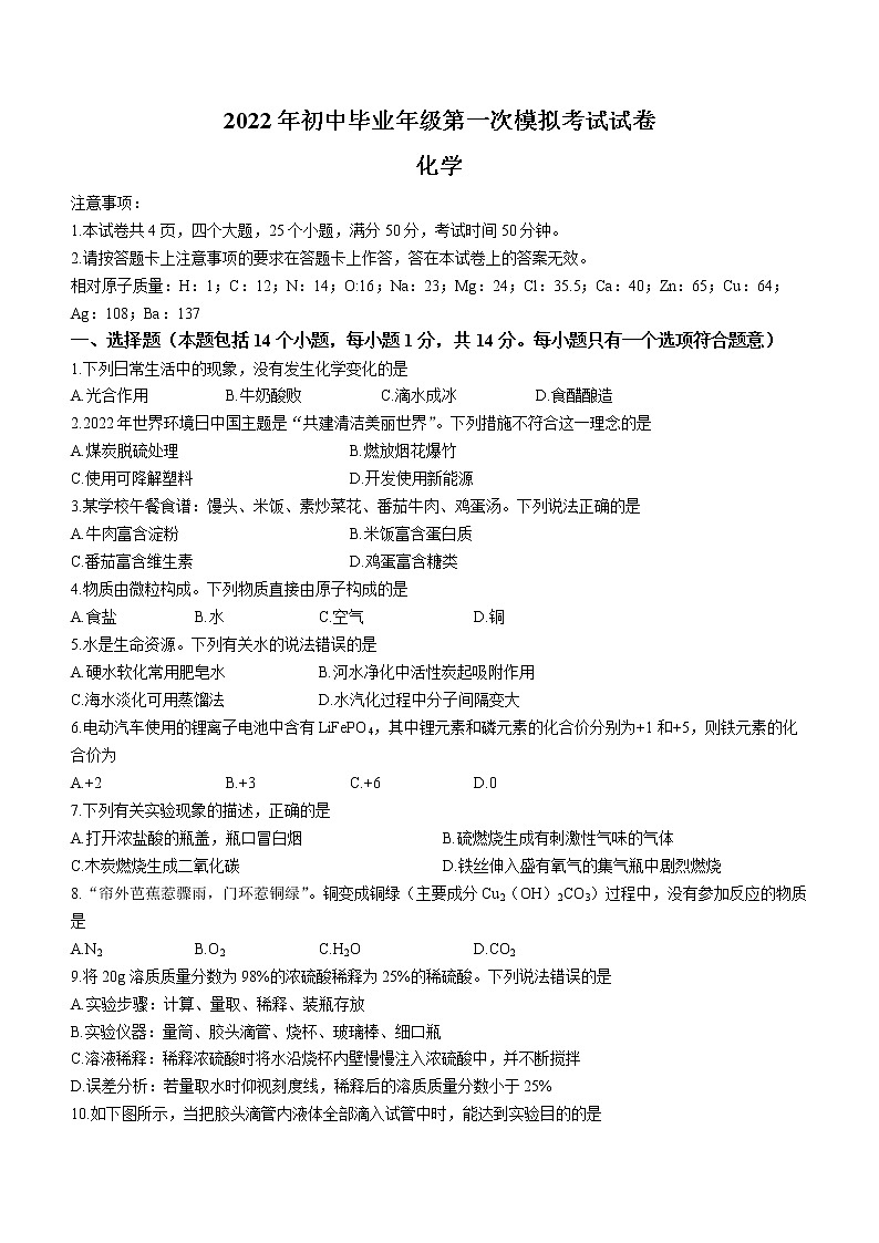 2022年河南省濮阳市中考一模化学试题第1页