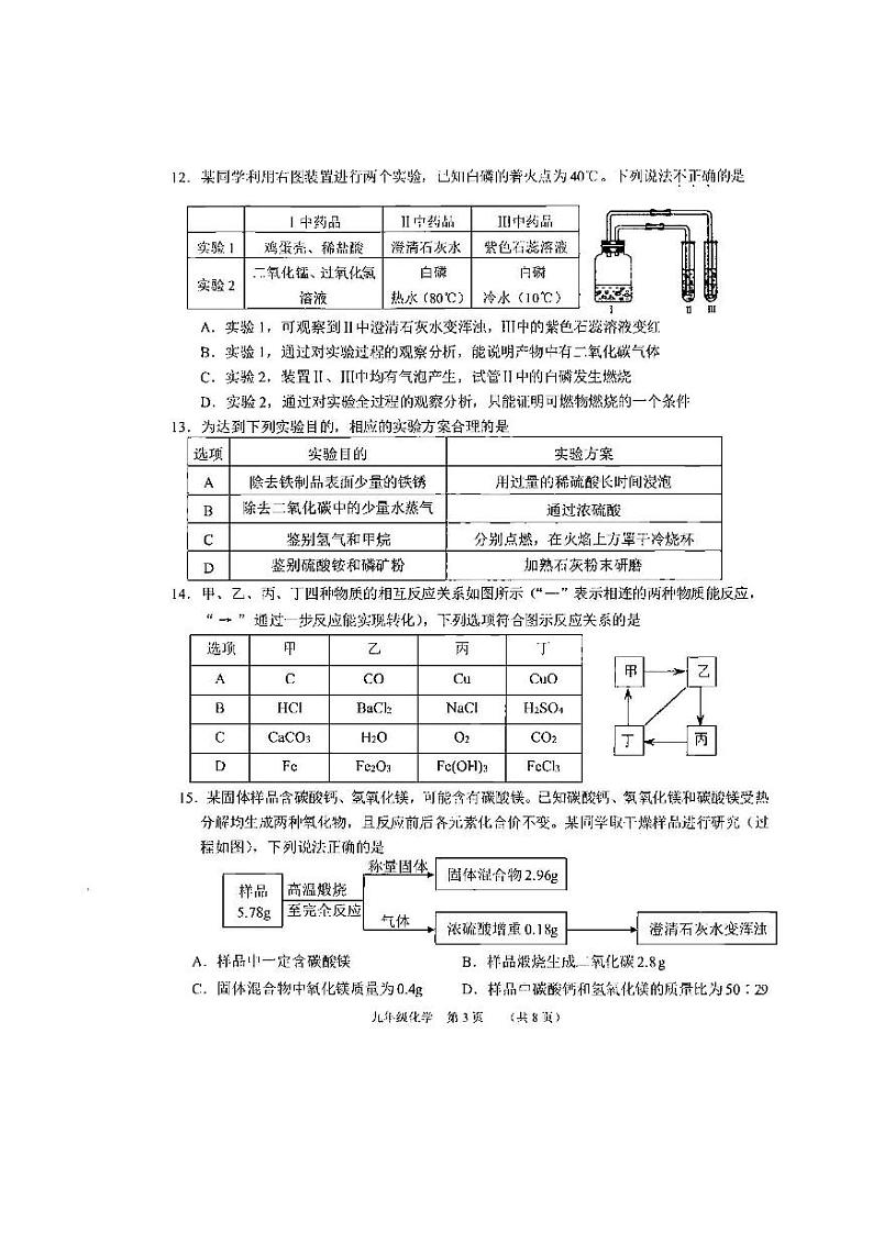 天津市2021-2022年南开区九年级阶段练习化学试卷含答案（初三一模）03