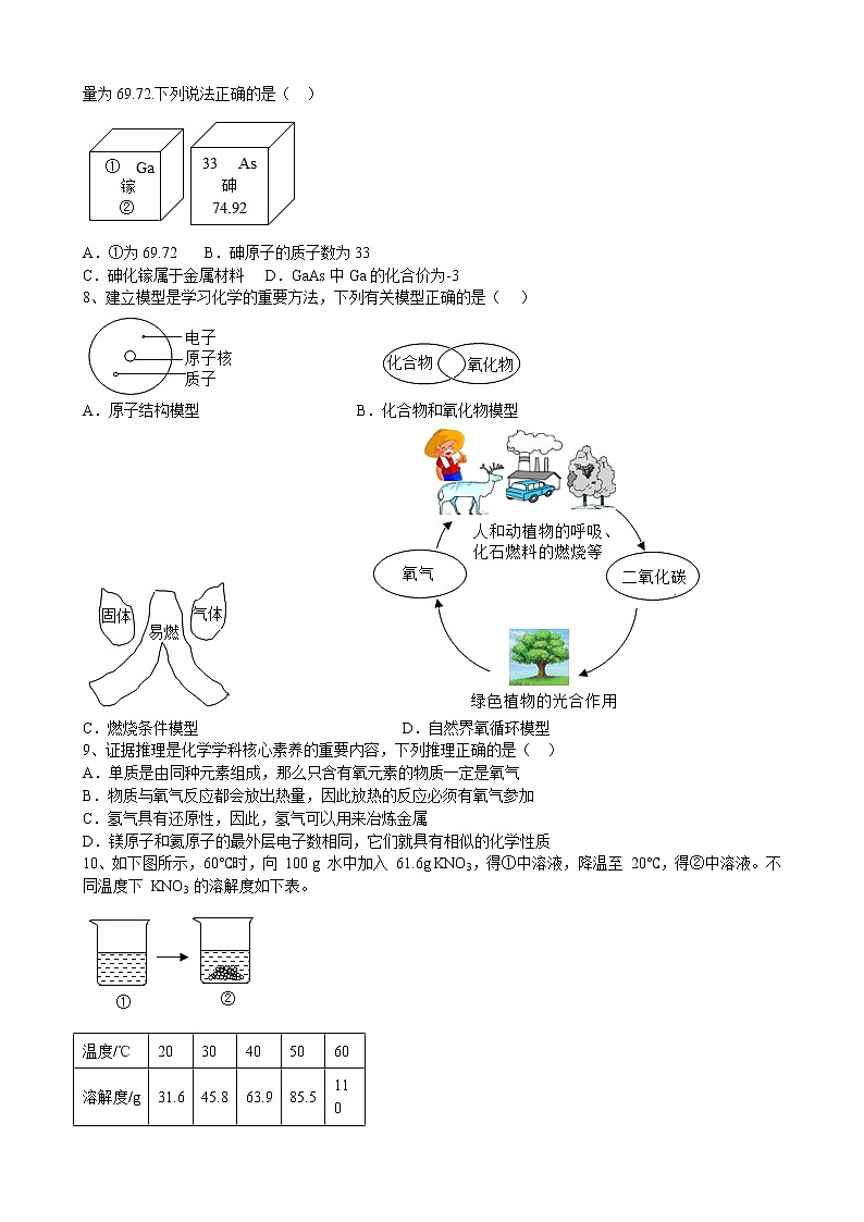 2022年安徽省初中学业水平九年级化学模拟试题（五）(word版含答案)第2页