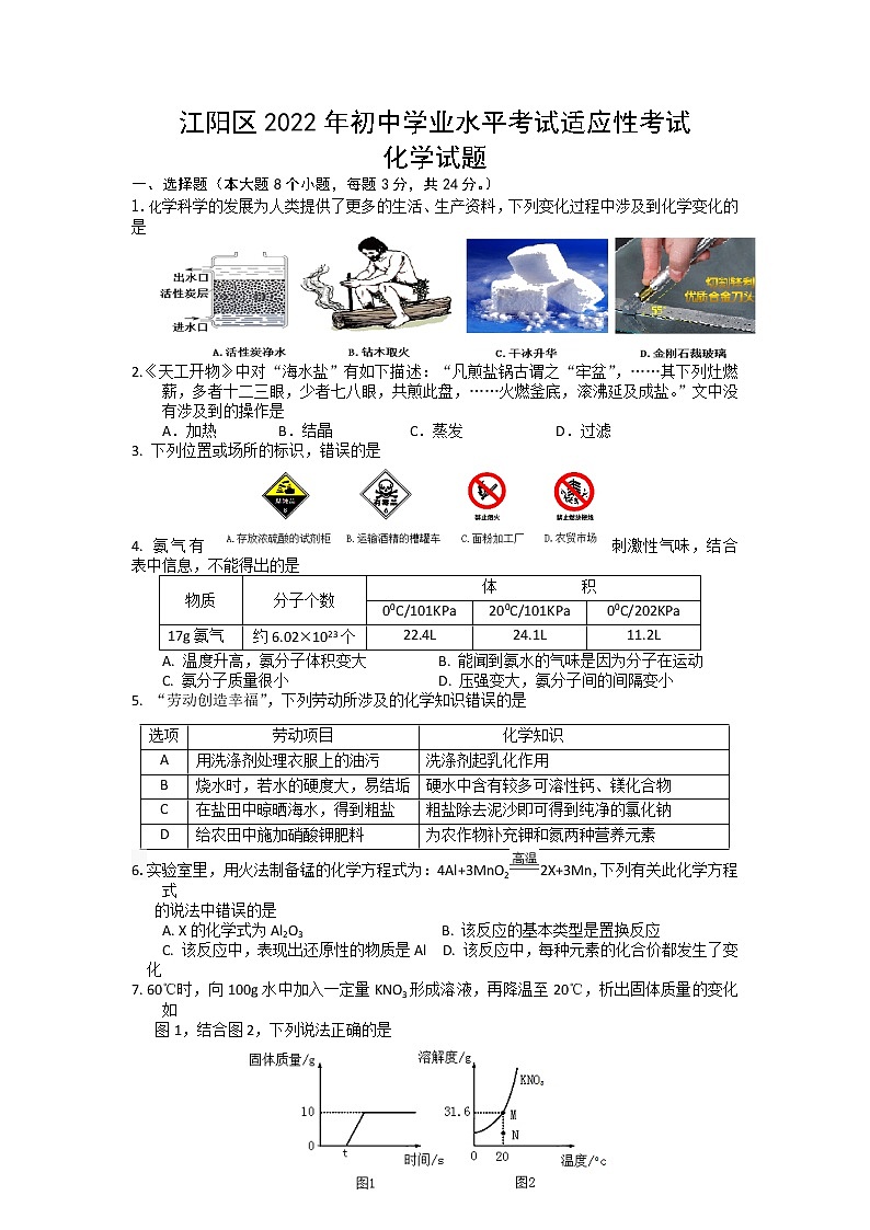 2022年四川省泸州市江阳区初中学业水平考试适应性考试化学试题01