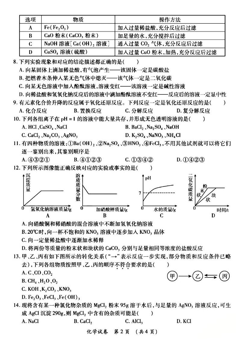 河南省郑州市2022年郑州外国语中学一模化学试卷及答案02