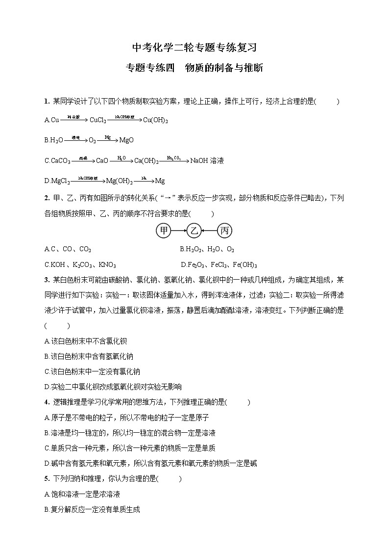 中考化学二轮专题专练复习----物质的制备与推断(含答案)第1页