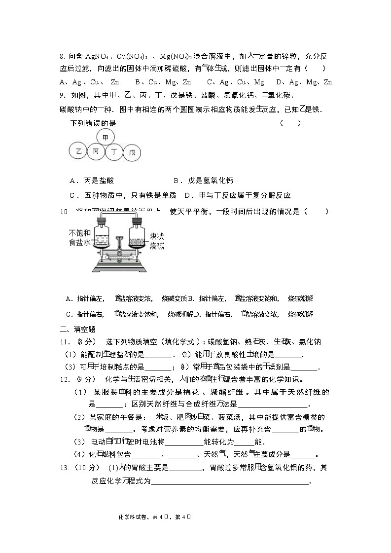 福建省石狮市锦峰实验学校2020-2021学年九年级下学期期中质量检测化学试卷（Word版 无答案）第2页
