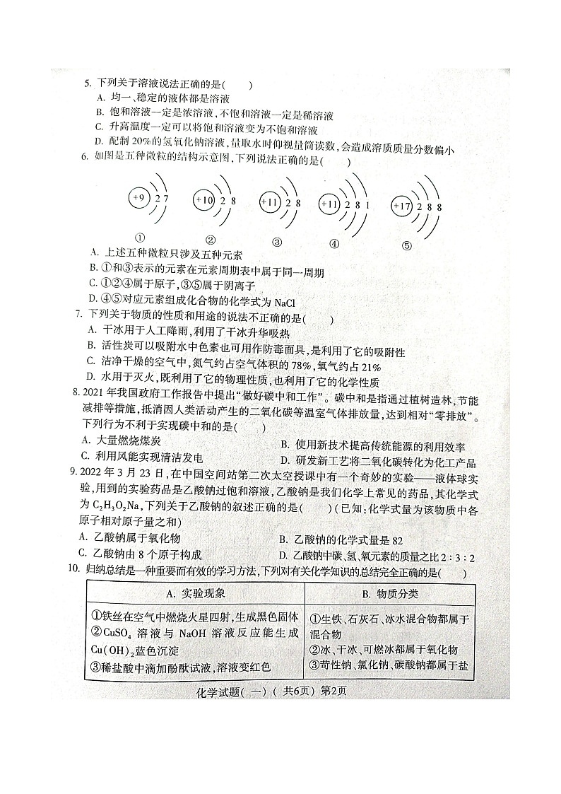 2022年山东省聊城市阳谷县中考一模化学试题（含答案）03