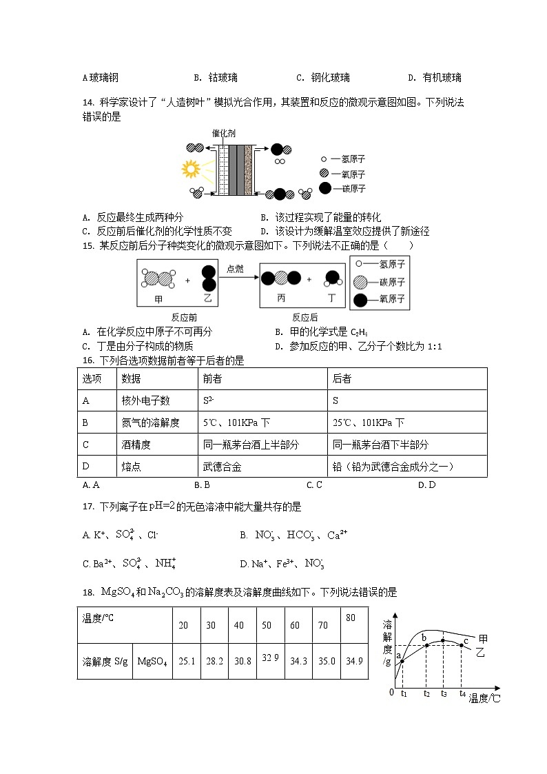 2022年江苏省苏州市中考一模复习化学试卷(11)(word版含答案)02
