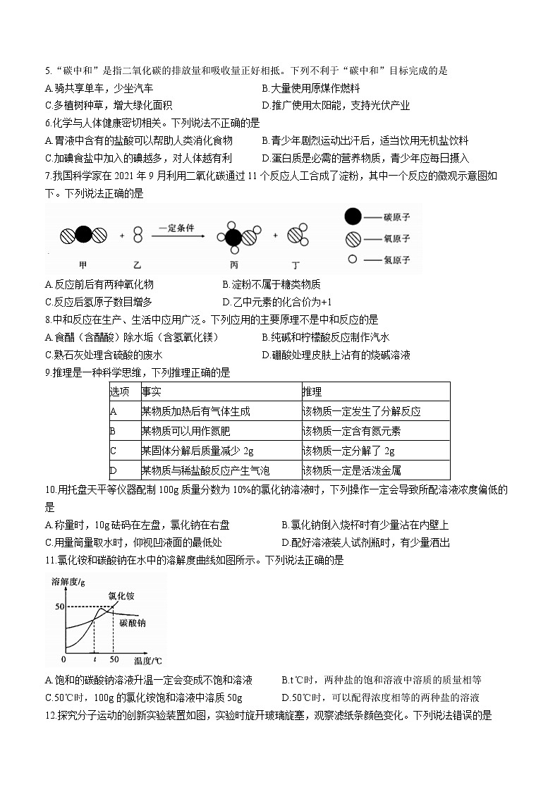 2022年安徽省初中学业水平模拟考试化学试题(2)第2页