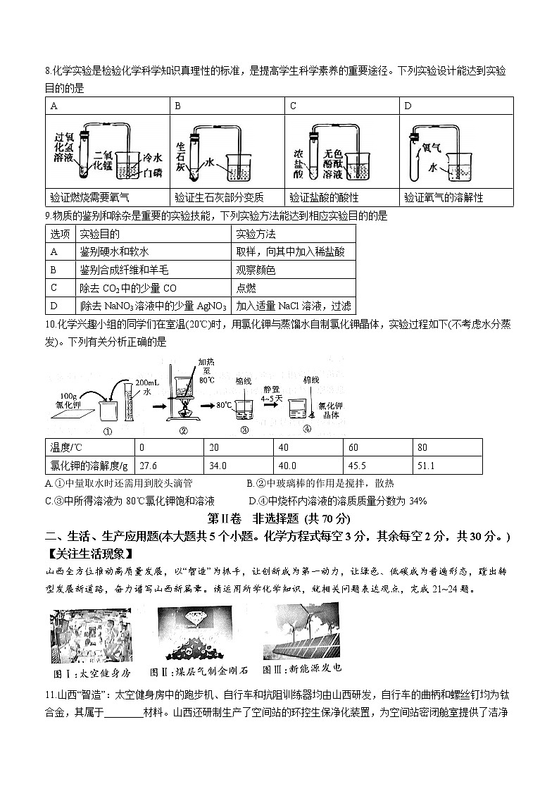 2022年山西省晋中市中考考前适应性训练化学试题第2页