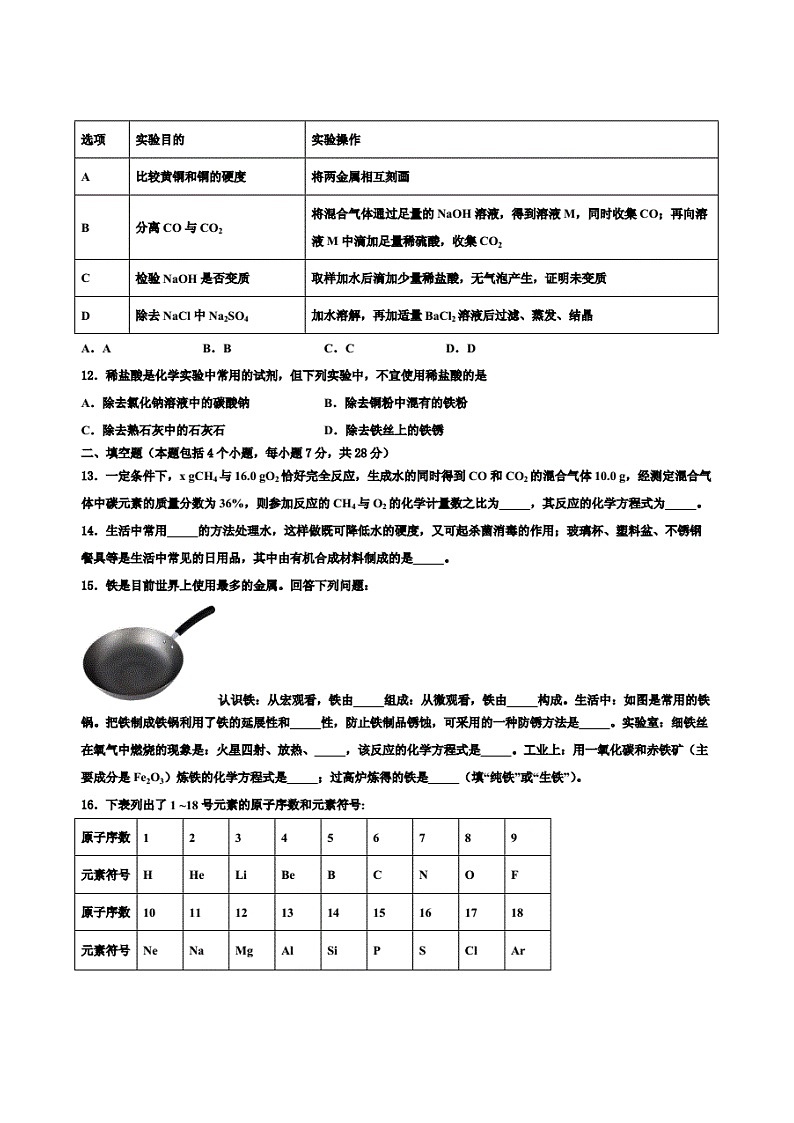 2021-2022学年山东省济南市钢城区实验校中考二模化学试题含解析03