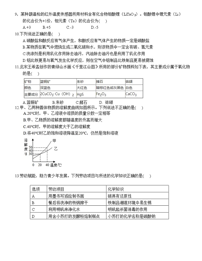 2022年广东省汕头市龙湖区初中学业水平考试模拟化学试题第2页