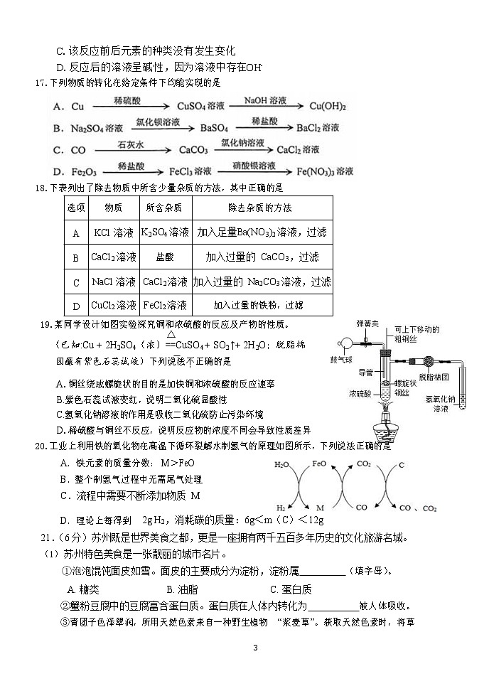 2022年江苏省苏州市苏州工业园区景城学校九年级中考适应性考试化学试卷第3页