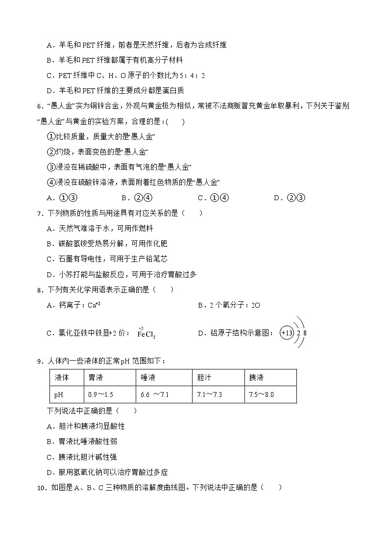 2022届江苏省连云港市中考一模化学试题解析版第2页