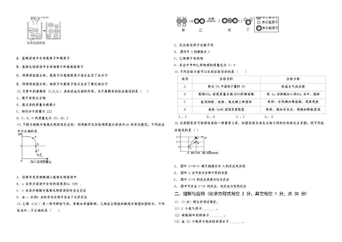 2022年德州市齐河县启蒙双语学校九年级第二次练兵化学试题(word版含答案)第2页