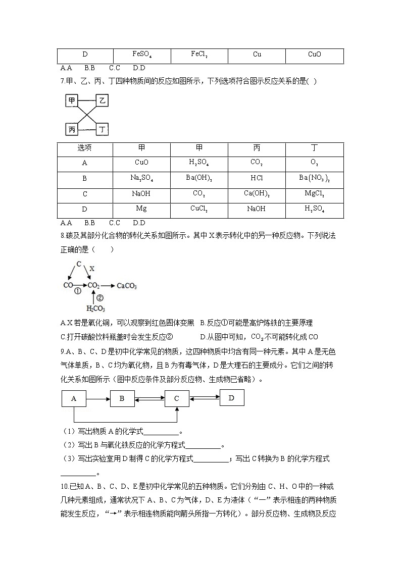 2022届中考化学物质推断题型专练（5）物质转化型推断03
