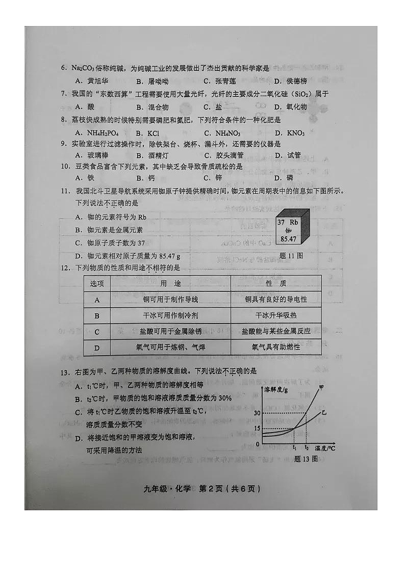 2021-2022学年浙江省绍兴市九年级（二模）化学试题（含答案）第2页