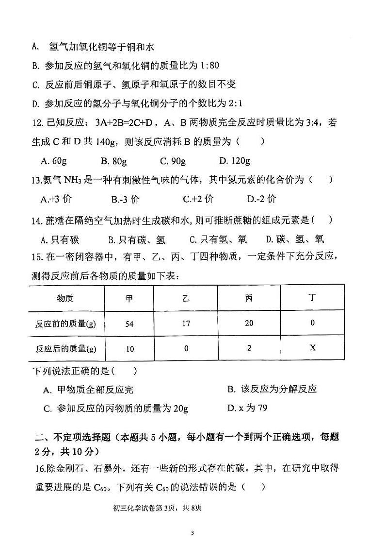 黑龙江省鸡西市晨兴中学2021-2022学年八年级下学期期中考试化学试题（含答案）第3页
