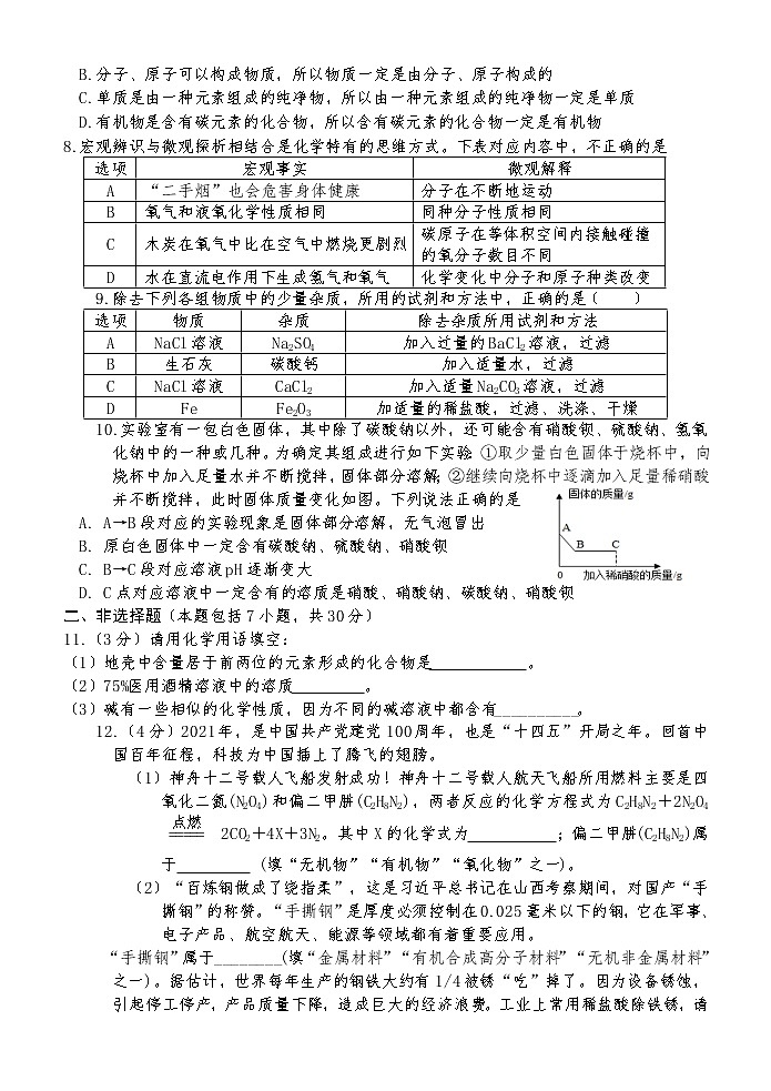2022年山东省菏泽市巨野县中考模拟化学试题（三）(word版含答案)02