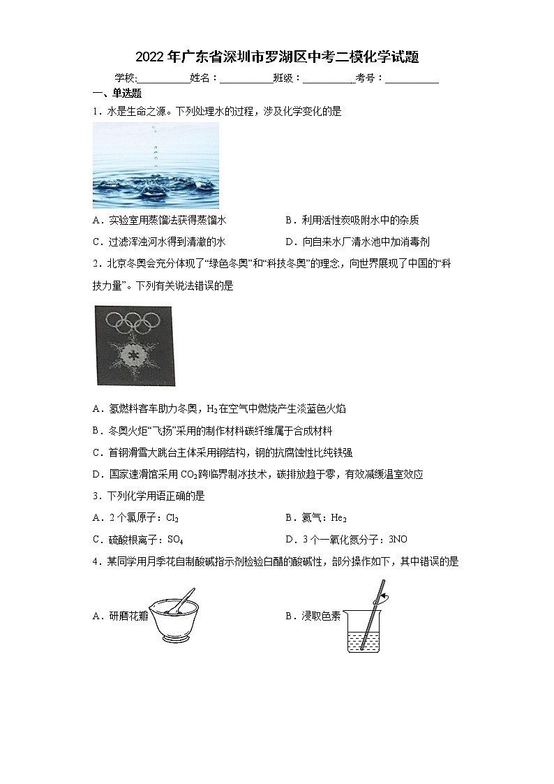 2022年广东省深圳市罗湖区中考二模化学试题(word版含答案)第1页