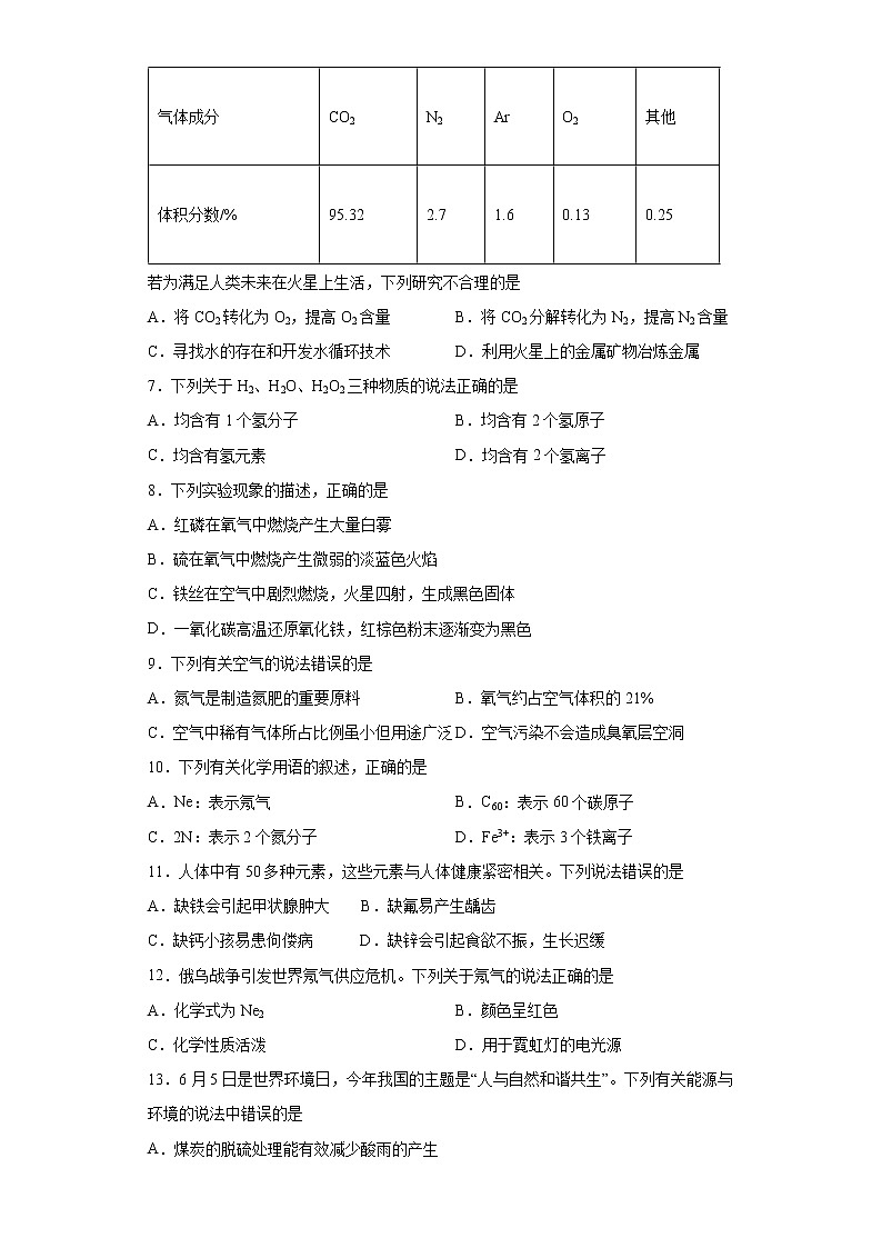 2022年中考化学三轮冲刺---基础知识选择题专项练（二）（有答案）第3页