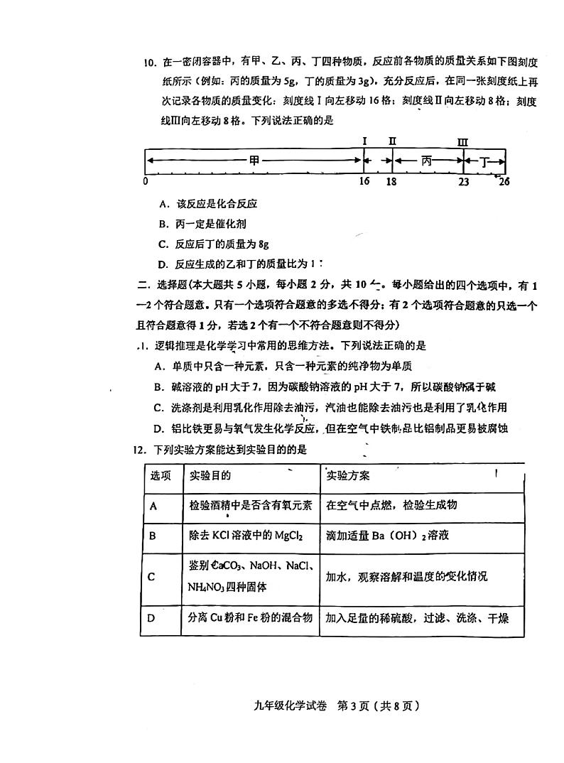 2022年天津市和平区中考二模化学试卷和答案03