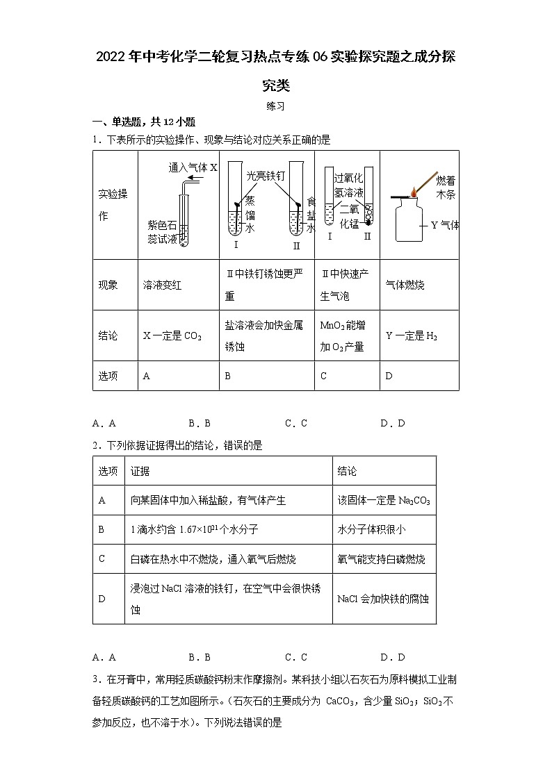 2022年中考化学二轮复习热点专练06实验探究题之成分探究类第1页