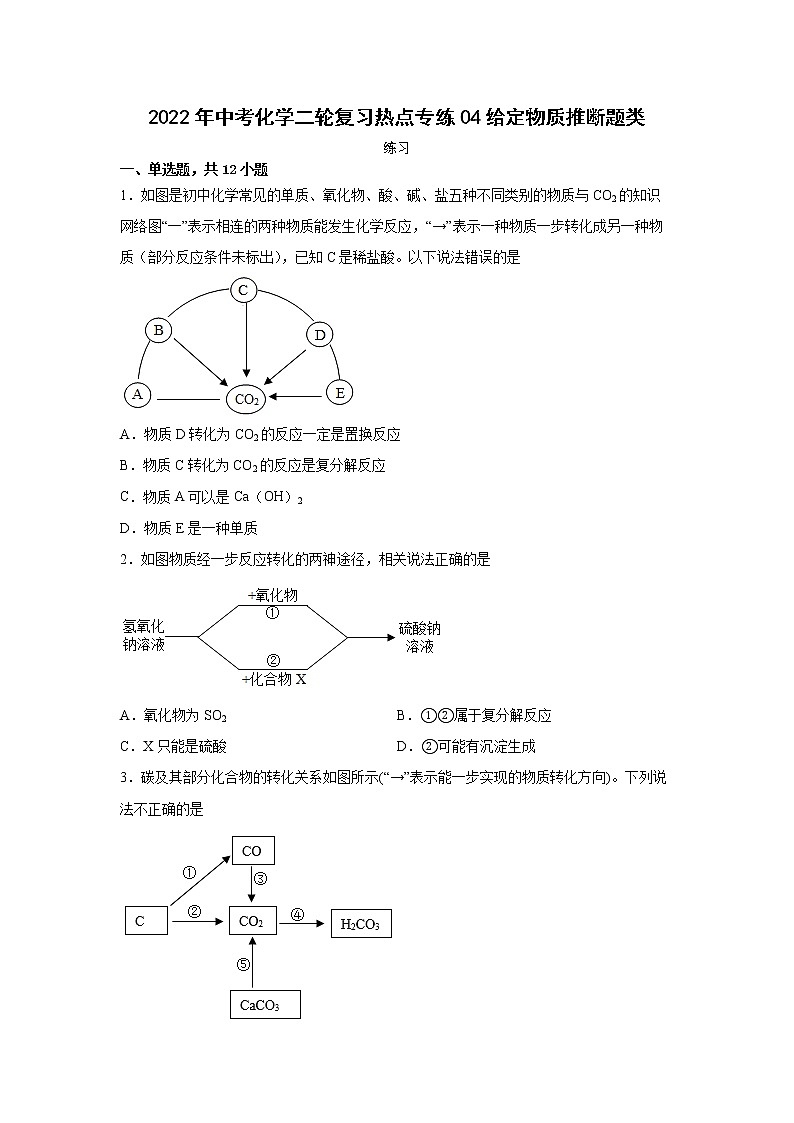 2022年中考化学二轮复习热点专练04给定物质推断题类01