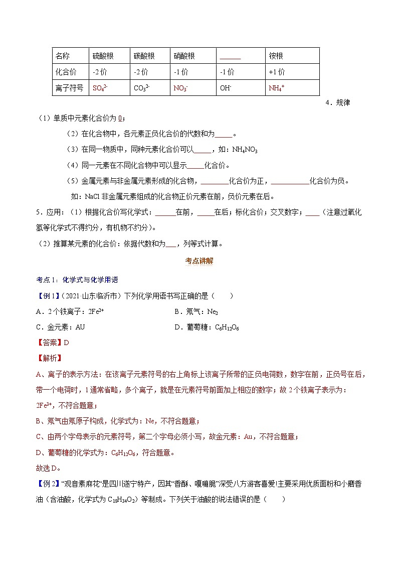 专题13   化学式与化学价-2022年初三毕业班化学常考点归纳与变式演练（原卷版）第2页