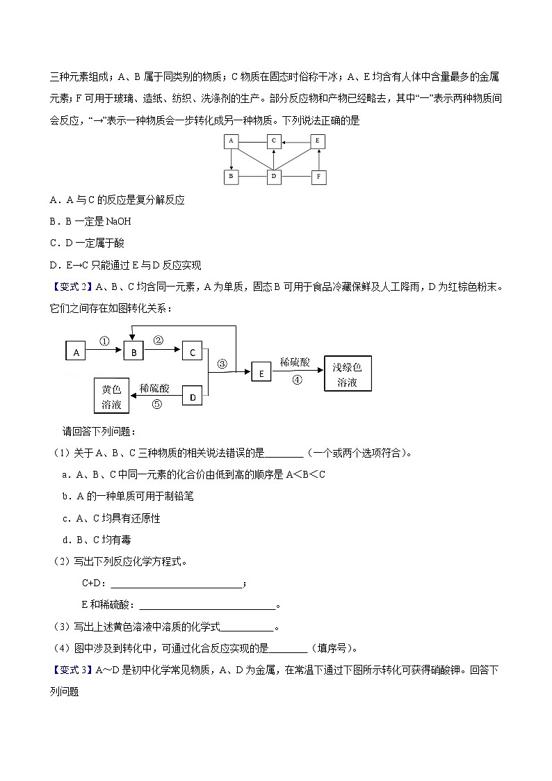 专题20  物质的转化与推断【热点专题】-2022年初三毕业班化学常考点归纳与变式演练（原卷版）第3页