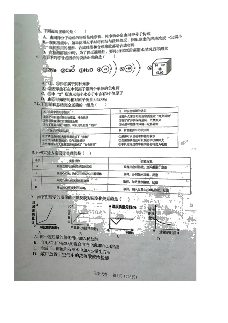 2022年陕西省宝鸡市陈仓区中考二模化学试题（有答案）02