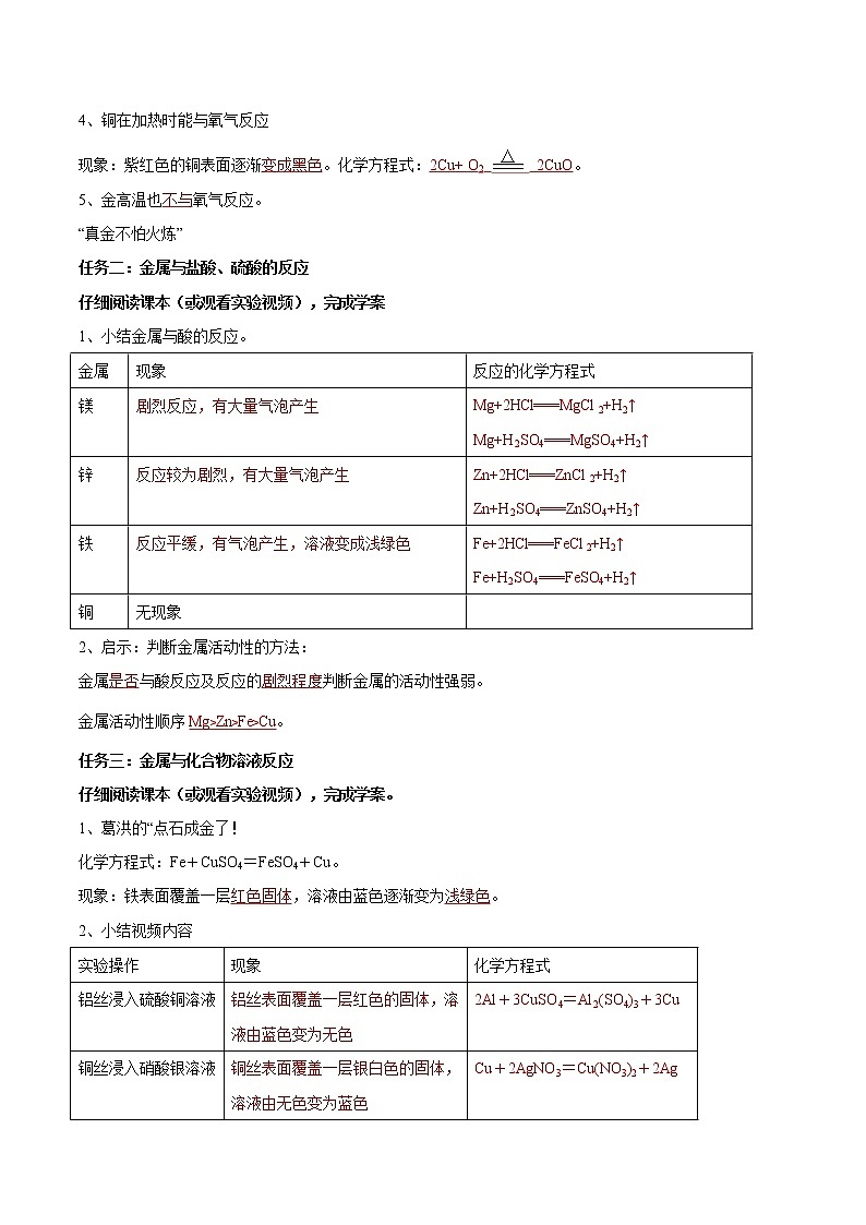 课题8.2 金属的化学性质-2021-2022学年九年级化学下册精品导学案（人教版）（解析版）教案02