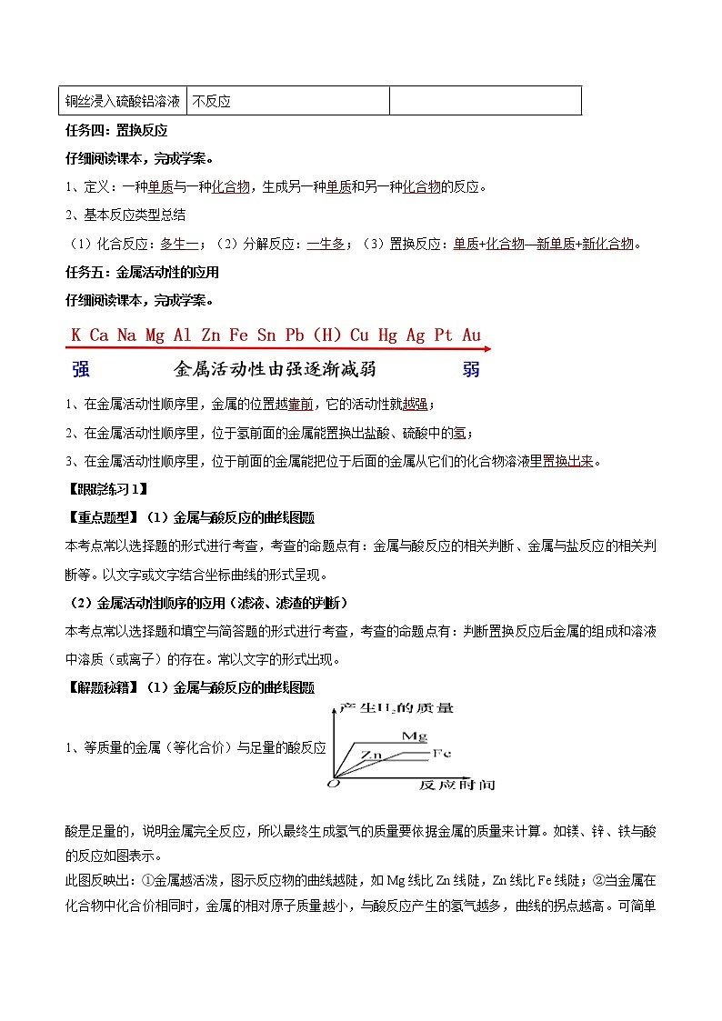 课题8.2 金属的化学性质-2021-2022学年九年级化学下册精品导学案（人教版）（解析版）教案03
