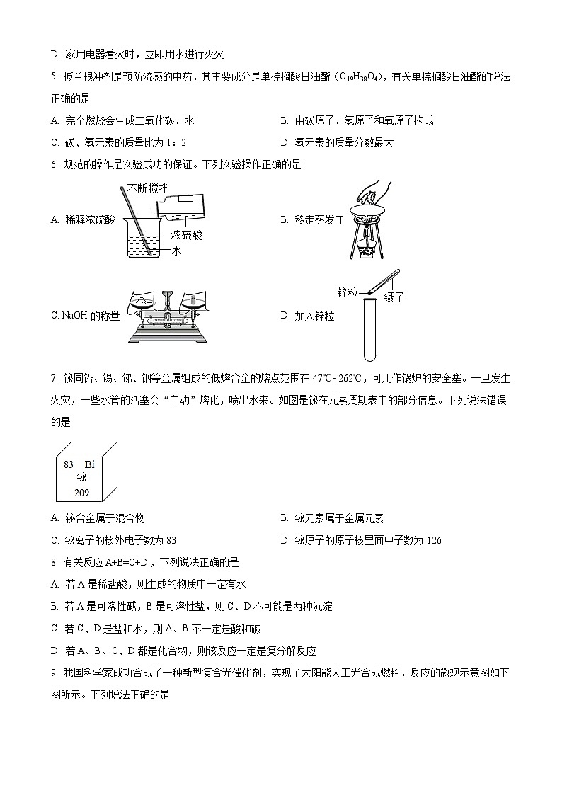 2021年安徽合肥蜀山区中考第一次模拟考试化学卷第2页