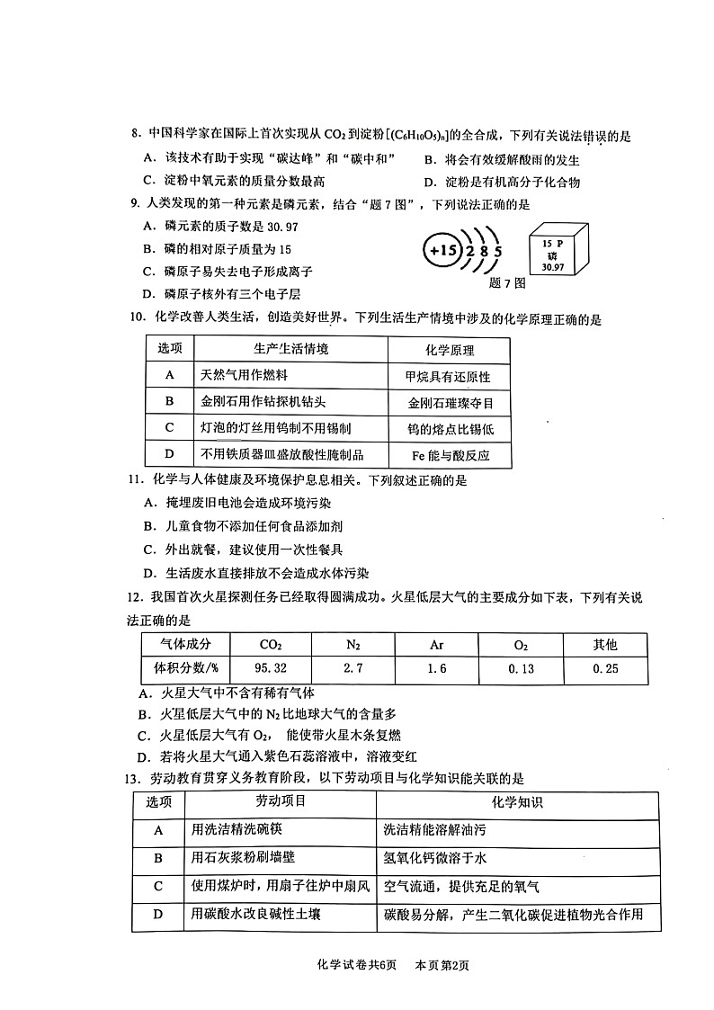 2022年广东省佛山市南海区中考适应性学业检测化学试题（含答案）02