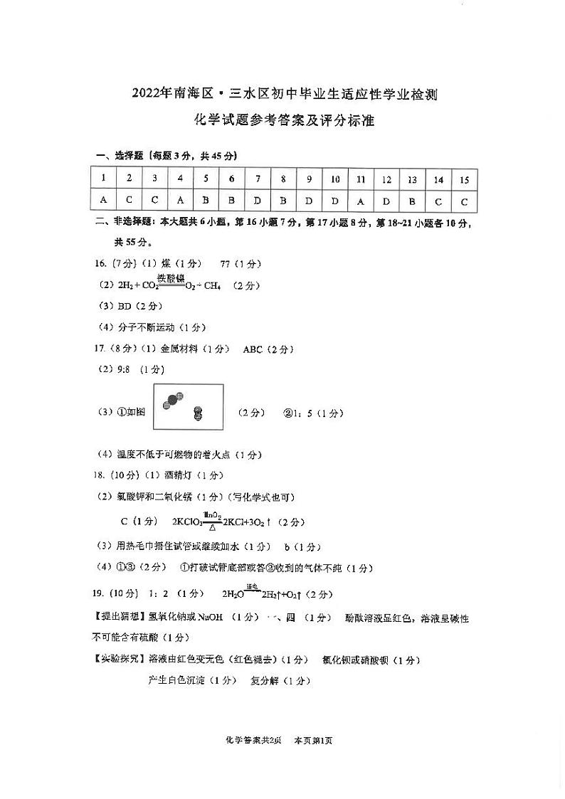 2022年广东省佛山市南海区中考适应性学业检测化学试题（含答案）01