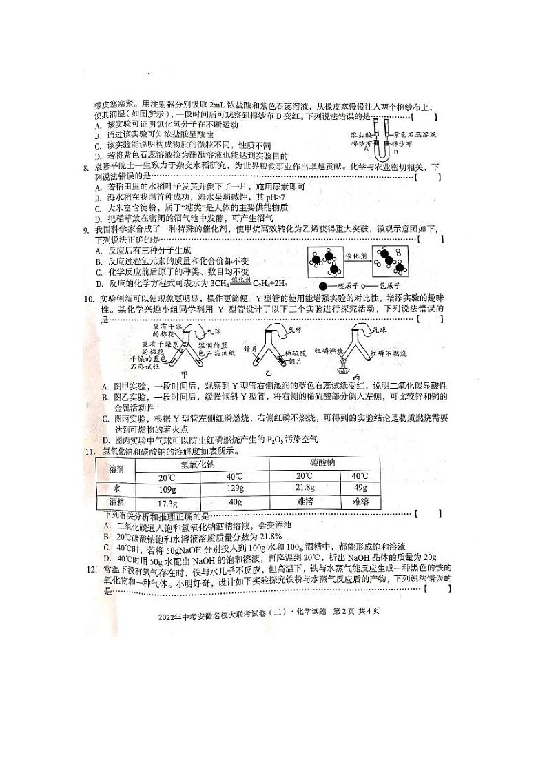 2022年中考安徽名校大联考试卷（二）化学试题（PDF版，含答案）第2页