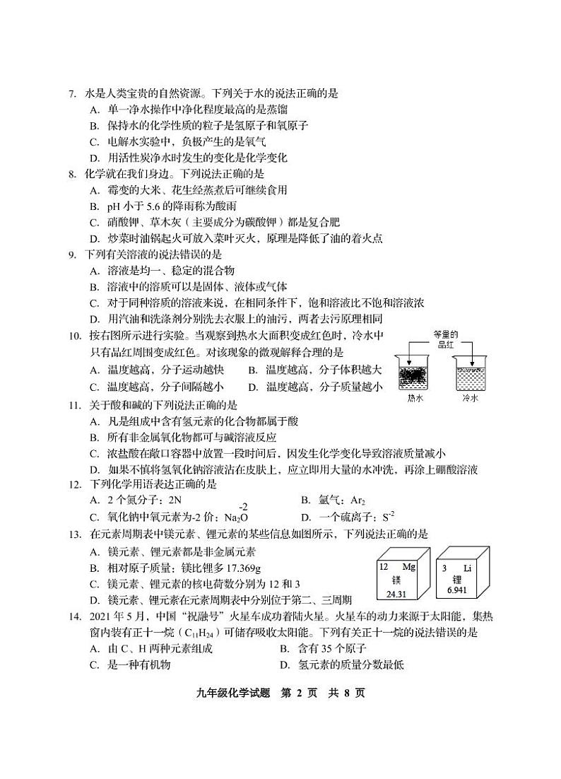 2022年山东省青岛市西海岸新区黄岛区中考二模化学试题（官方版含答案）第2页
