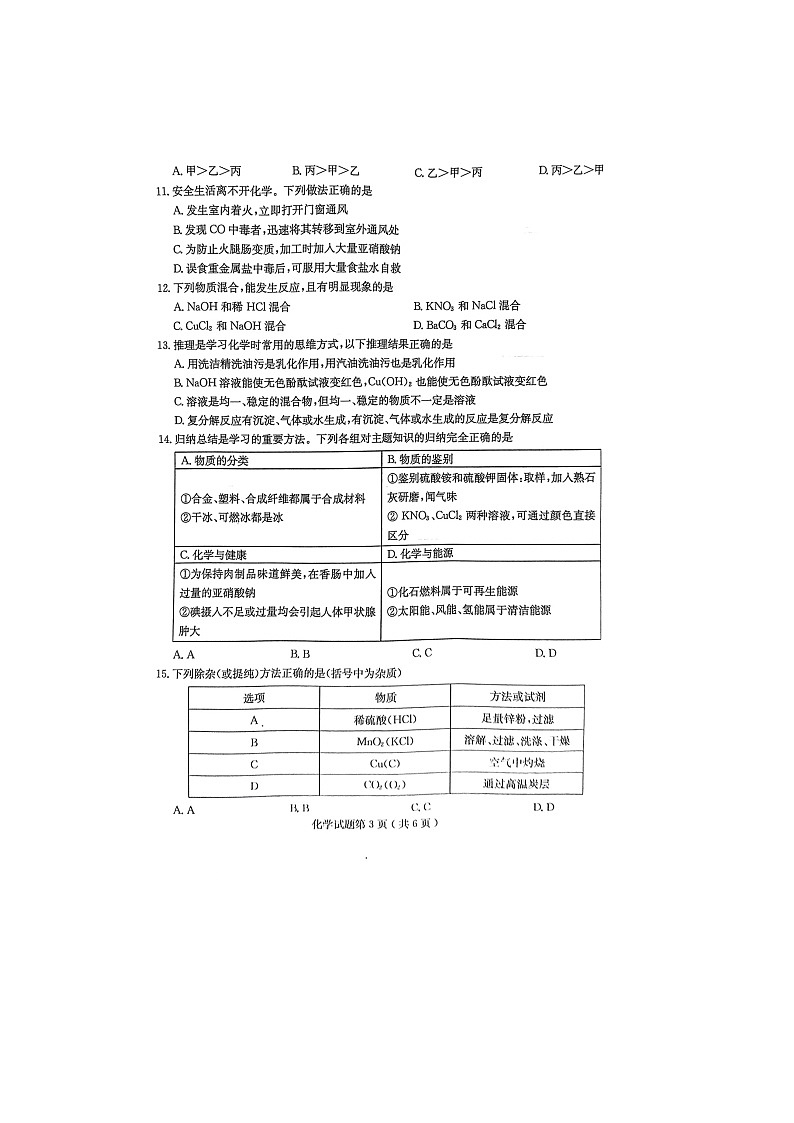 2022年山东省聊城市冠县二模化学试题无答案03