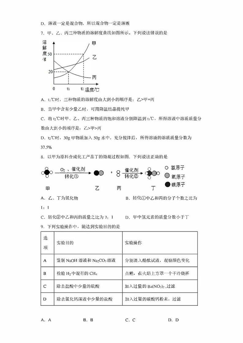 2022年四川省眉山市东坡区九年级诊断监测（一诊）理综化学试题(含答案)第2页