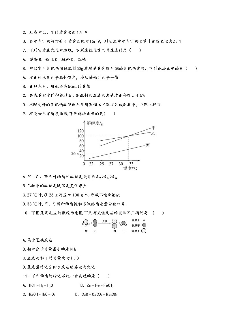 2022年河南省汝州市中考调研模拟化学试卷(word版含答案)02